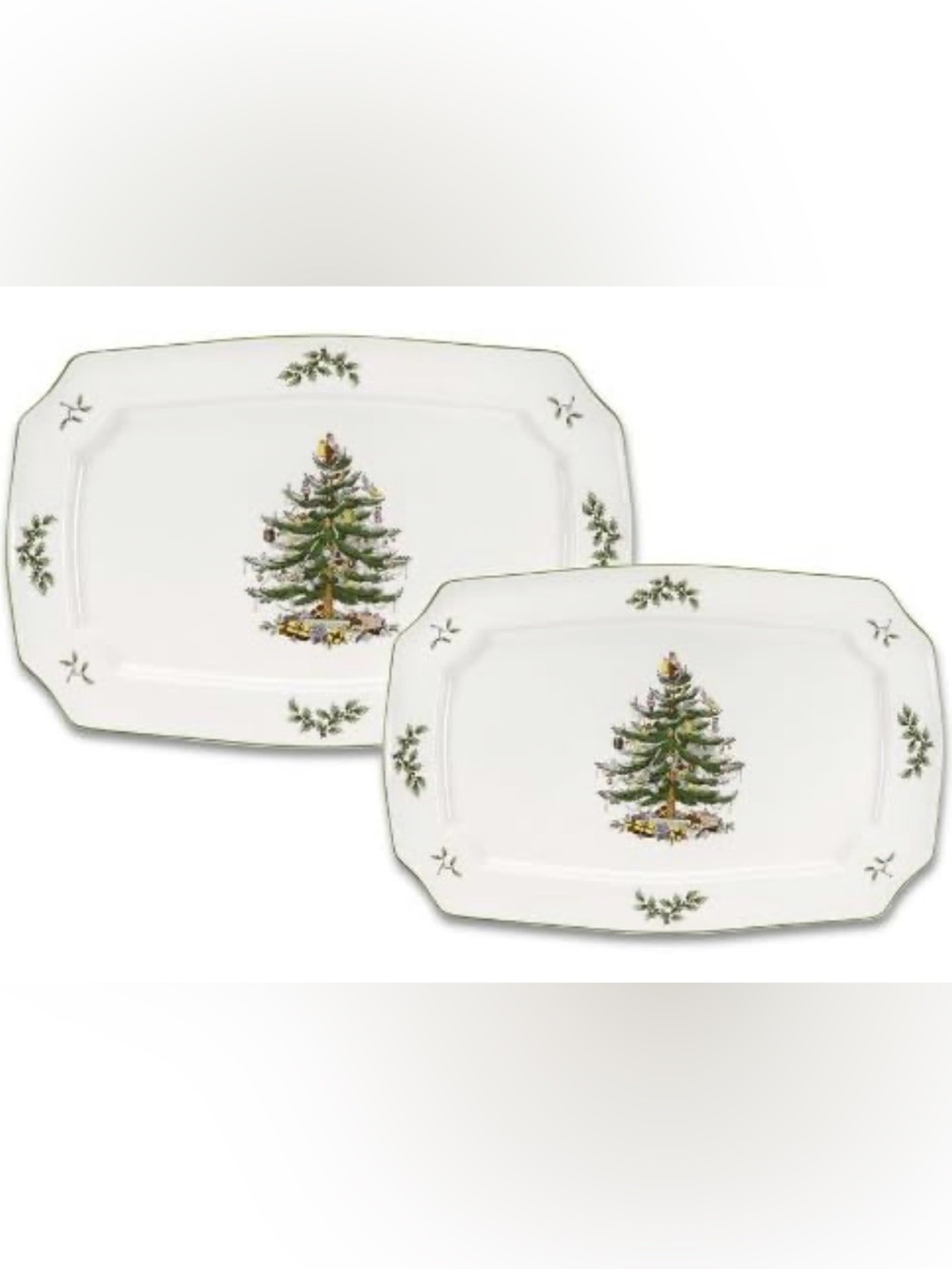 Spode Christmas Tree Set of 2 Rectangular Holiday Serving Platters, 13" and 15"